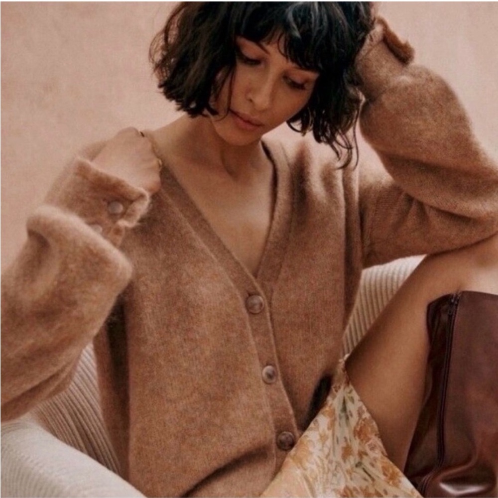 Sezane Mia Cardigan Size XS | FR 34 | 2 Cozy Camel Brown Women's Sweater